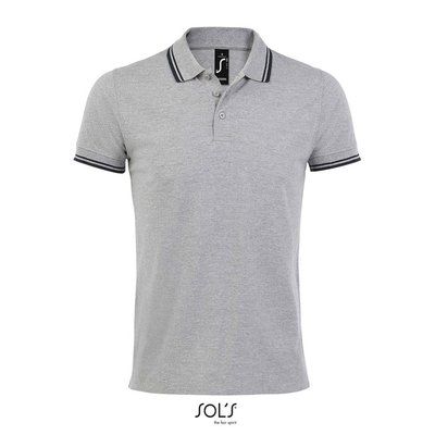Polo Hombre Cuello Rayado 200g Grey Melange/ French Navy 3Xl