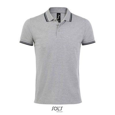 Polo Hombre Cuello Rayado 200g Grey Melange/ French Navy Xl