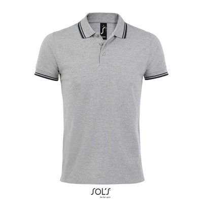 Polo Hombre Cuello Rayado 200g Grey Melange/ French Navy Xxl