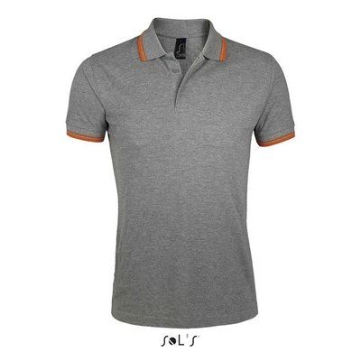 Polo Hombre Cuello Rayado 200g Gris Melange/Naranja M