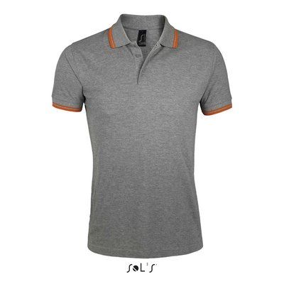 Polo Hombre Cuello Rayado 200g Gris Melange/Naranja Xxl
