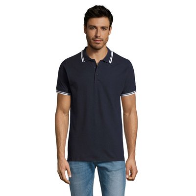 Polo Hombre Cuello Rayado 200g Marino Francés/blanco 3XL