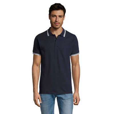Polo Hombre Cuello Rayado 200g Marino Francés/Blanco Xxl
