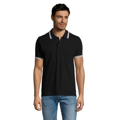 Polo Hombre Cuello Rayado 200g Negro/Blanco M