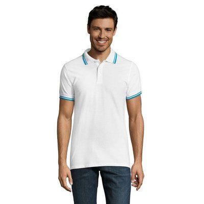 Polo Hombre Cuello Rayado 200g White/Aqua Xl