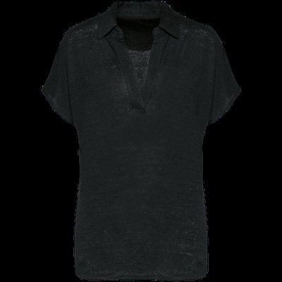 Polo de lino mujer ajustado mangas caídas Black M