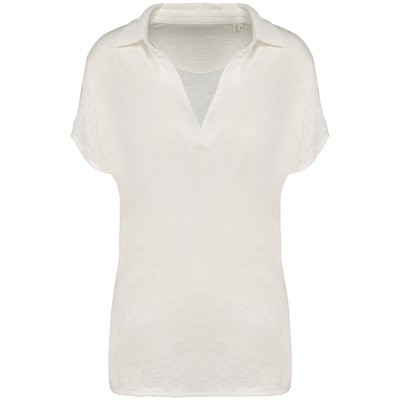 Polo de lino mujer ajustado mangas caídas Ivory M