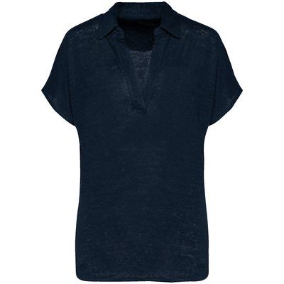 Polo de lino mujer ajustado mangas caídas Navy Blue L