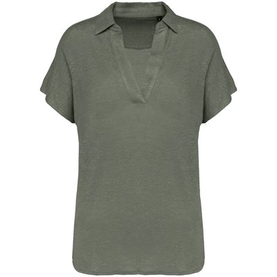 Polo de lino mujer ajustado mangas caídas Organic Khaki L