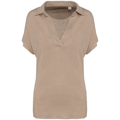 Polo de lino mujer ajustado mangas caídas Wet Sand L