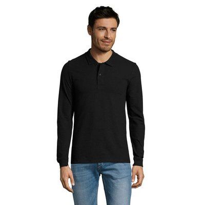 Polo Manga Larga Hombre 180g Negro/ Negro Opaco L