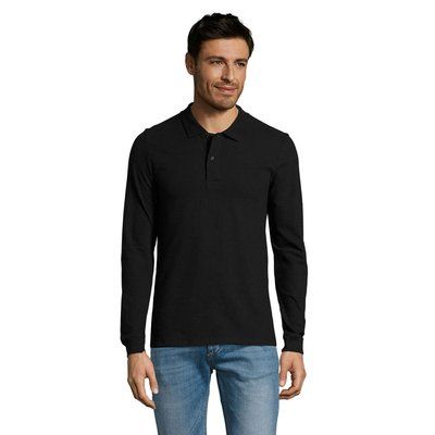 Polo Manga Larga Hombre 180g Negro/ Negro Opaco S