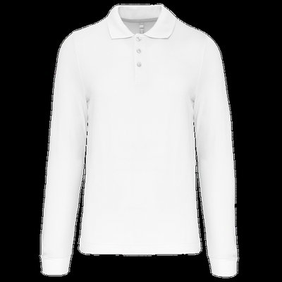 Polo manga larga hombre algodón piqué White XXL