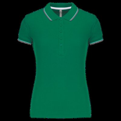 Polo mujer algodón con 5 botones Kelly green/Light grey/White XL