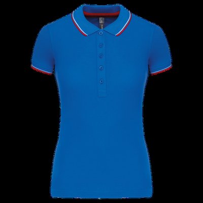 Polo mujer algodón con 5 botones Light Royal Blue / Red / White L