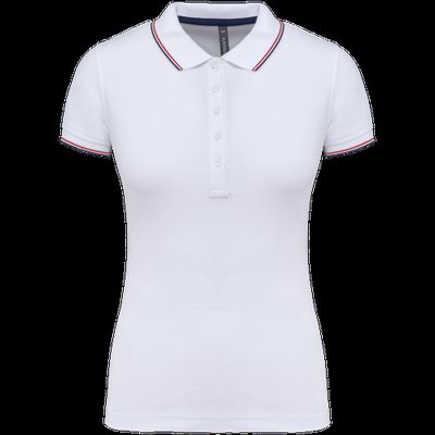 Polo mujer algodón con 5 botones White / Navy / Red L