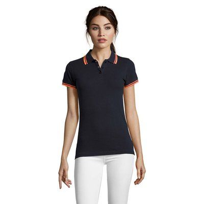 Polo Mujer de Algodón Detalles a Contraste Azul Marino/naranja Neón Xl