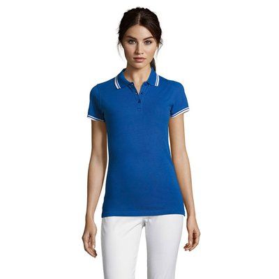 Polo Mujer de Algodón Detalles a Contraste Azul Real/Blanco Xxl