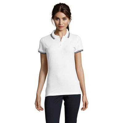 Polo Mujer de Algodón Detalles a Contraste Blanco/Azul Marino M