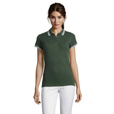 Polo Mujer de Algodón Detalles a Contraste Forest Green/White Xxl