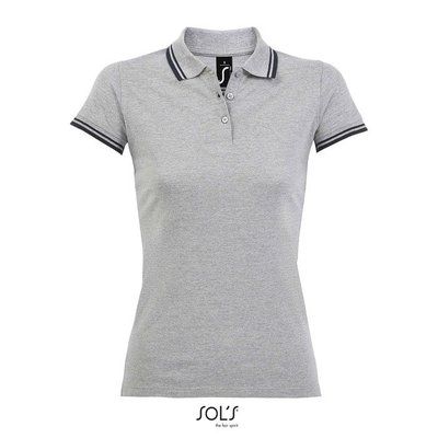 Polo Mujer de Algodón Detalles a Contraste Grey Melange/ French Navy M