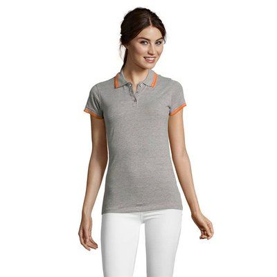 Polo Mujer de Algodón Detalles a Contraste Gris Melange/Naranja Xl