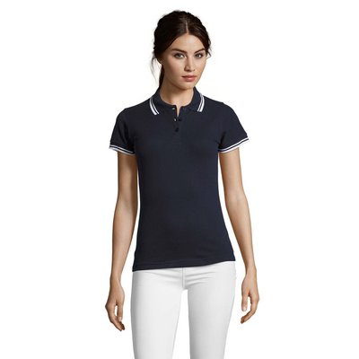 Polo Mujer de Algodón Detalles a Contraste Marino Francés/blanco L