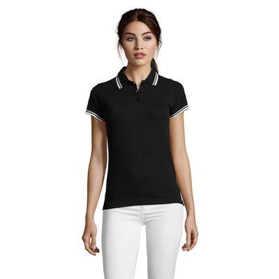 Polo Mujer de Algodón Detalles a Contraste Negro/Blanco Xxl