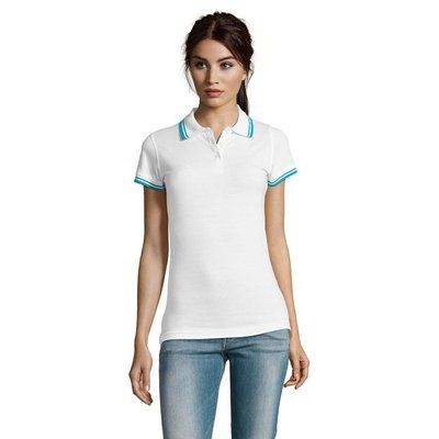 Polo Mujer de Algodón Detalles a Contraste White/Aqua M