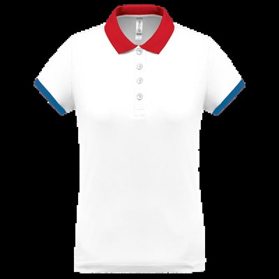 Polo piqué mujer White / Red / Sporty Royal Blue M
