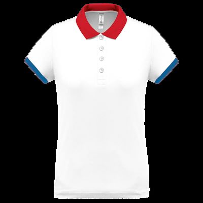 Polo piqué mujer White / Red / Sporty Royal Blue M