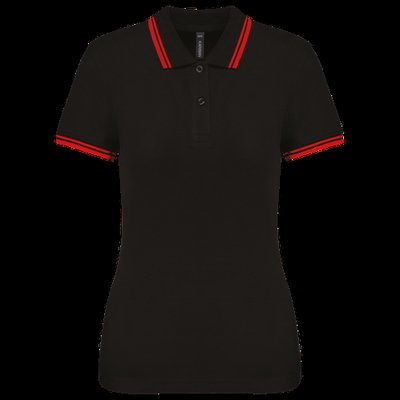 Polo a rayas mujer manga corta Black / Red XL