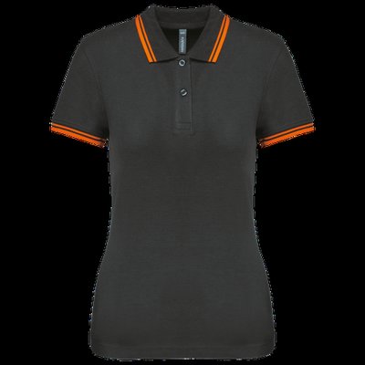Polo a rayas mujer manga corta Dark Grey / Orange XS