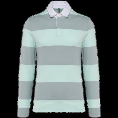 Polo a rayas unisex Manga Larga Light Grey / Ice Mint Stripes Xs