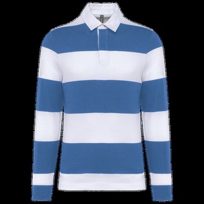 Polo a rayas unisex Manga Larga Light Royal Blue / White Stripes Xl