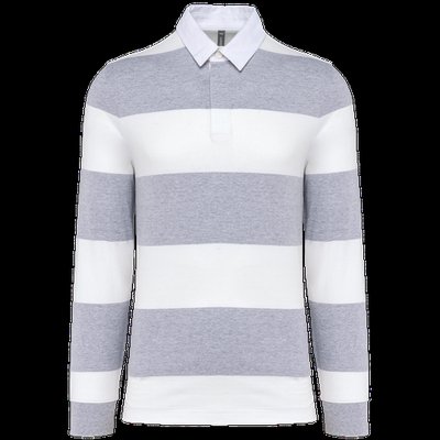 Polo a rayas unisex Manga Larga Oxford Grey / White Stripes 3Xl