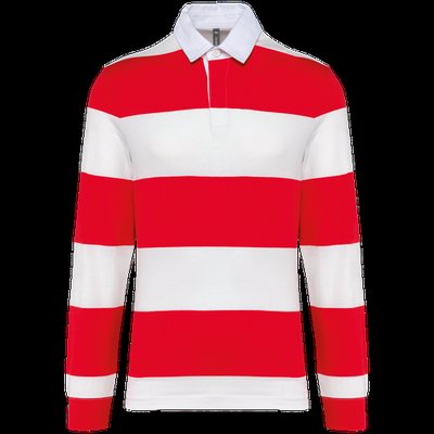 Polo a rayas unisex Manga Larga Red / White Stripes XL