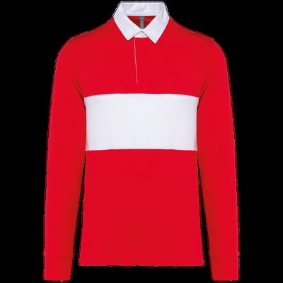 Polo rugby manga larga algodón Sporty Red / White Xl