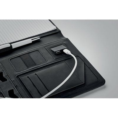 Portadocumentos A5 con powerbank de 4000 mAh y soporte para tablets