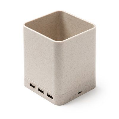 Portalápices con cargador inalámbrico 5W y USB Crudo