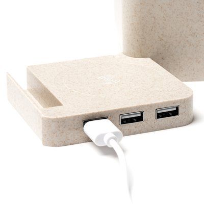 Portalápices con cargador inalámbrico 5W y USB