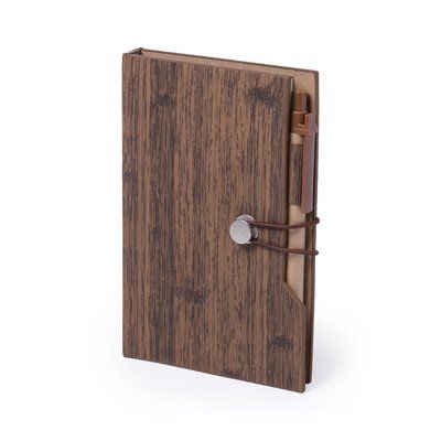 Portanotas en polipiel estilo madera y bolígrafo de cartón reciclado Marr