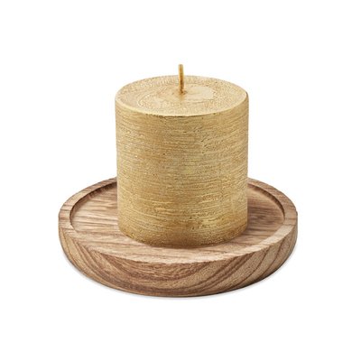 Portavelas Redondo Madera con Vela Aromática Oro