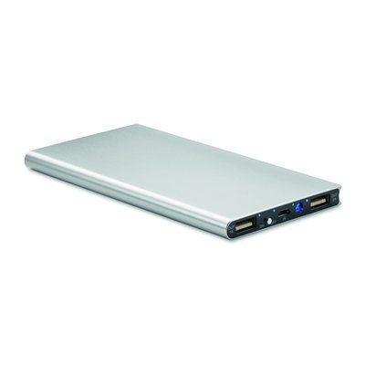 Powerbank aluminio de 8000 MAH con 2 salidas USB Plata