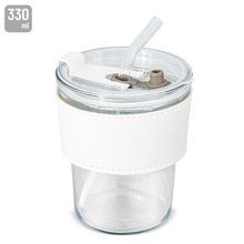 Producto Vaso de cristal con pajita, tapa y banda de PU