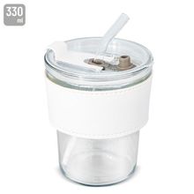 Producto Vaso de cristal con pajita, tapa y banda de PU