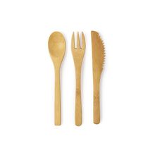 Producto Set ecológico con 3 cubiertos de bambú y funda de algodón