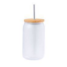 Producto Tarro de Sublimación 400 ml Tapa Bambú Pajita Acero
