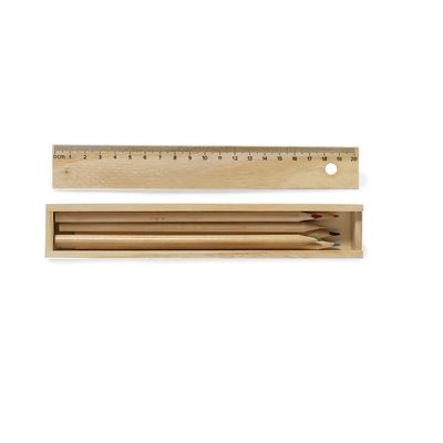 Producto Caja de madera con 6 lápices de colores y regla
