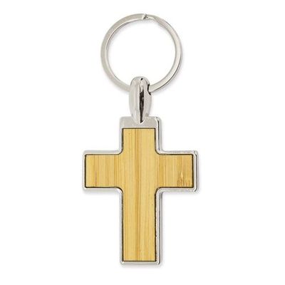 Producto Llavero de bambú con diseño de cruz